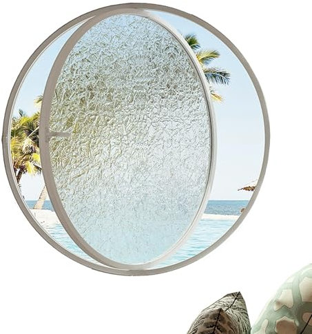 FenêTre Coulissante Fenêtre de hangar ronde en alliage d'aluminium, hublot en verre trempé pour sous-sol ouvert, peut être ventilée et décorée,White-60cm-WaterRippleGlass