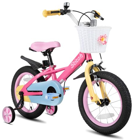STITCH MACARONS 12 inch kids bike for 2-4 girls, 12 inch girls bike with stablisers and basket,pink