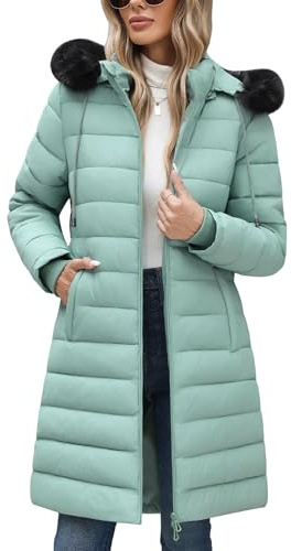 Yuson Girl Abrigos Mujer Invierno Abrigo Acolchado con Capucha Térmico Grueso Chaqueta Forro Polar Largo Elegante Cazadora Cremallera Parka Viento Outwear con Bolsillos(Verde, XL)