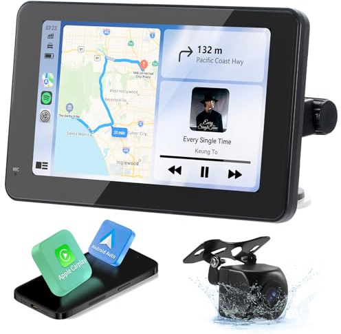 Wireless Carplay Android Auto Screen, 2026 New Upgrade 2nd Gen 7 inch Portable IPS Touchscreen Car Stereo 5V, HD Backup Camera, Live Navigation, Mirror Link, AUX, FM BT, Voice Assistance