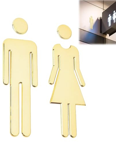 Cartello dorato per WC, autoadesivo, per porta del WC, da uomo e da donna, per casa, hotel, ufficio, negozio, parcheggio, ristorante (oro)