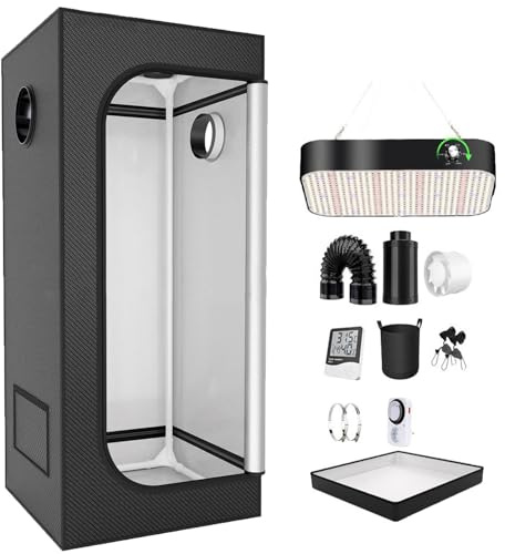 Kit de Armario de Cultivo Interior, Armario de Cultivo Completo de 40 x 40 x 120 cm, con luz LED de 200 W, Temporizador e higrómetro.