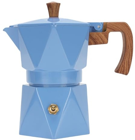Asixxsix 2 Tasses Mokas Pot, Cafetière à L' de Cuisinière Classique avec Conception à Double Soupape pour le Brassage du café Italien et Cubain, adapté aux Poêles à Gaz (BLUE)