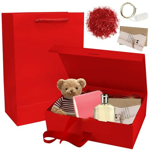 Magnetische Geschenkbox, Kiste Tasche Geschenkkarten Bast Licht | Weihnachten Geschenkschachtel, Geschenkkarton mit Schleife, Magnetische Geschenkbox für Hochzeit Geburtstag Valentinstag