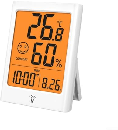 Smart Design Digital Thermometer Hygrometer with Backlit Screen and Magnet for Flexible Placement Options (white)