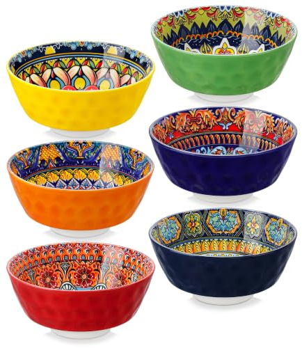 vancasso KRVI 26 oz/780 ml Cereal Bowls Set of 6, Porcelain Soup Bowls with Colorful Bohemian Pattern, Dishwasher & Microwave Safe, Serving Bowl for Cereal, Soup, Oatmeal, Ice Cream, Salad, Pasta