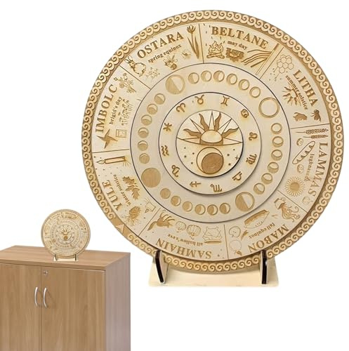 Schild „Rad des Jahres“ – Graviertes Runenbrett Aus Holz, Runde Astrologie-Plakette, Himmlisches Heidnisches, Glatte Oberfläche, Naturholz-Handwerk | Graviertes Jahresrad-Schild Für Meditationsr