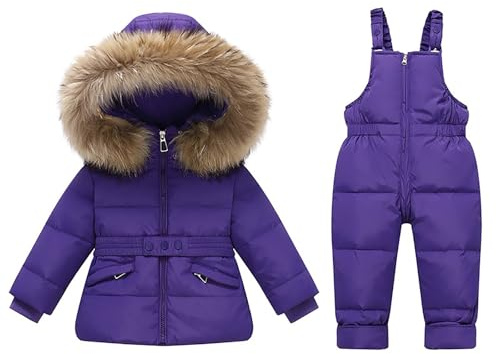 Conjunto de 2 piezas de chaqueta de esquí y babero de nieve para niñas, conjunto de chaqueta con cremallera y traje de nieve en general, esquí, snowboard, resistente al viento, impermeable, Morado