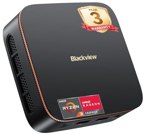 Blackview MP20 Mini PC Win-11 Pro(3-Year Warranty), AMD Ryzen 3300U(Beats N150), 16GB RAM 512GB SSD Desktop PC, 4K Dual Display, USB 3.2, WiFi 5, Small Computer for Work from Home & Graphic Design
