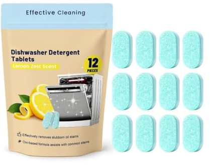 Pastilles Lave Vaisselle, Lave Vaisselle Pastille Puissante Compatible Tous Modèles, Pack de 12 Tablette Lave Vaisselle, Nettoyant Lave Vaisselle Élimine Graisse, Calcaire et Odeurs, Parfum Citron