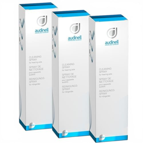 Audinell Lot de 3 Spray nettoyant (100ml) + brosse - Sans alcool, élimine le cérumen et la sueur des aides auditives