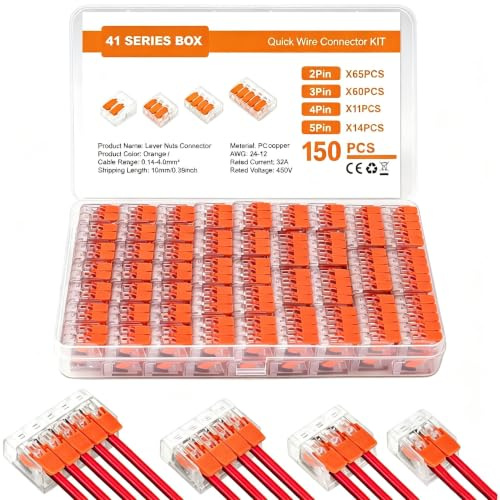 150 Stück Kabelklemmen Elektro, Kabelverbinder 2 Polig, 3 Polig, 4 Polig, 5 Polig, Klemmen Elektro mit Betätigungshebel, Kabel Verbindungsklemme 0.14-4mm² Leiter Klemme für Feste Kabe 2-5 Leiter