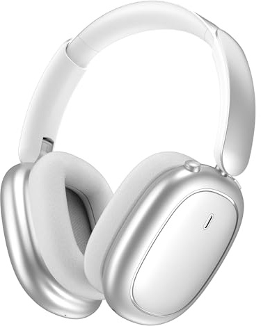 Auriculares Inalámbricos de Diadema Bluetooth 5.4 Cancelación de Ruido Activa 40H Autonomía Bajo Potente Cascos Bluetooth con 2 Micrófonos para Llamadas Nítidas Almohadas Magnéticas Lavables ANC Plata