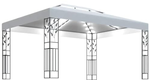 Nqyjm Tenda a padiglione per feste a doppio tetto con catena luminosa a LED, 3 x 4 m, colore bianco, da giardino, per spiaggia, matrimoni, campeggio