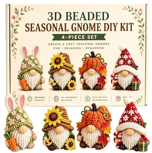 Generisch Bead Crafts Dwarf Beading Kit, Dwarf Tiny 3D Beaded Animal DIY Kit | 4 Designs With Instructions, For Home Office School Classroom Art Class Workshop Desktop