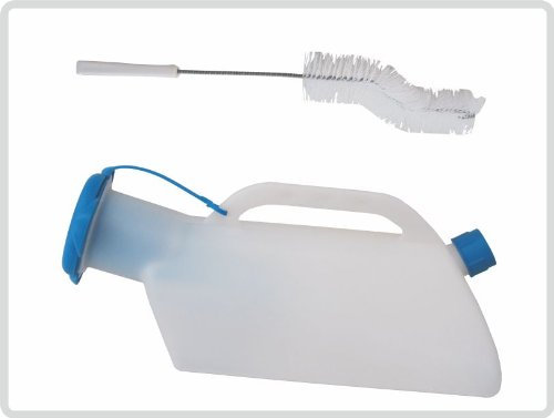 UROLIS Urinflasche 2L milchig – Autoklavierbares Urinal mit Rückflusssicherung & Reinigungsbürste, Pflege-Set für Klinik & Zuhause