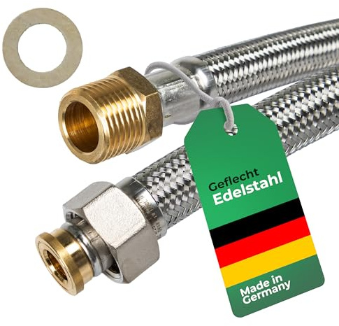 H2O-Flex® Panzerschlauch 1/2ÜM x 1/2AG, Flexschlauch DN13 für Sanitär mit Trinkwasserzulassung, 30cm-2m