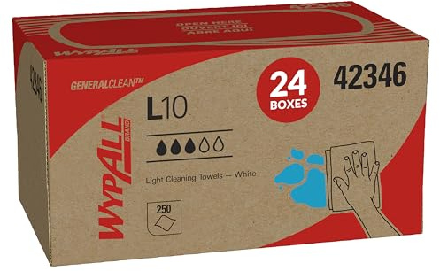 WypAll GeneralClean L10 Cloths Light Cleaning Wipes (42346), Pop-Up Box, Bulk Paper Wipers, White (24 Packs of 250 Sheets, 6,000 Sheet Total)