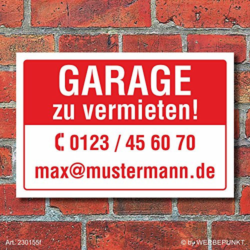 Schild Garage zu vermieten wetterfest 3 mm Alu-Verbund 600 x 400 mm
