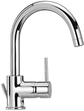 Kiamami Valentina Rubinetto Miscelatore Lavabo Canna Alta Girevole Salice | Ottone cromato, cartuccia ceramica 35 mm, piletta 1 1/4 ABS, flessibile incluso, design moderno bagno