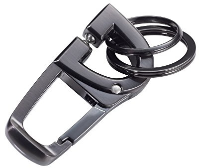 TROIKA D-CLICK – KR18-06/GM – Schlüsselanhänger mit 2 Schlüsselringen – praktischer Klick-Verschluss – Karabinerhaken – Metallguss– glänzend – gunmetal grau – TROIKA-Original