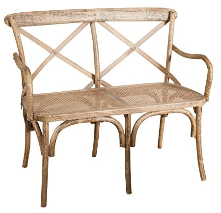 Biscottini Gartenbank Rattan 105x50x90 cm Sofa Typ Thonet | Rustikal gartensofa aus Holz | Balkonmöbe Kleiner Balkon | Rattan Bank für drinnen und draußen