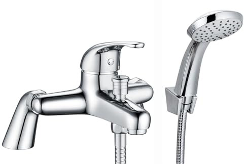 ENKI, Tate, BBT0167, Chrome, Deck Mounted Bath Shower Mixer Tap, Single Lever, Bath Mixer Taps with Shower, Solid Brass, Easy Clean, Modern Design, Easy to Install, 1-Year Guarantee