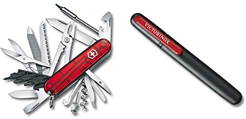 Victorinox Cyber Tool L Swiss Army Knife, Medium, Multi-Tool, 39 Functions, Blade, Bits, Pen, Red & Dual Knife Sharpener, Professional, Swiss Made, Portable, Black/Red