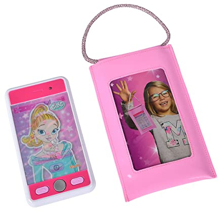Simba Steffi Love Girls 105562049 Smartphone with Bag, Role Play, Telephone for Girls, Mobile Phone with Light and Sound, 11.5 cm, from 5 Years