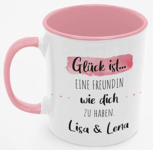 Personalisierte Tasse in Rosa | Beste Freundin | Glück ist eine Freundin wie dich zu haben | mit Wunschnamen | Keramik