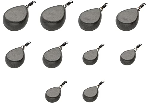 Zite Fishing Karpfenblei Set Angeln – 10 Stück Grundbleie mit Wirbel im Set – Flat Pear Lead, Tropfen-Blei, Wirbelblei – 4 Gewichte 40-115g