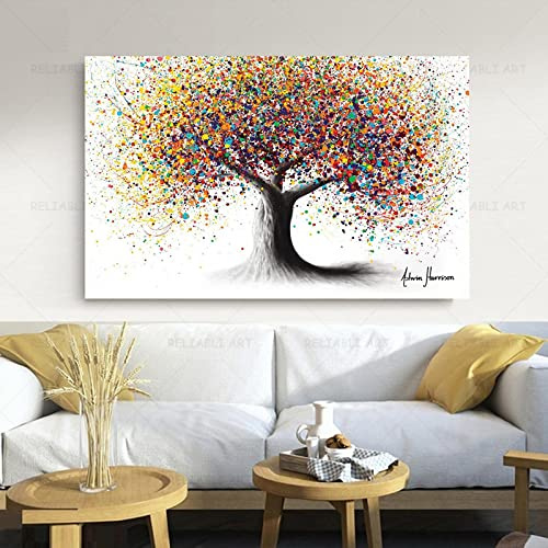 Abstrakte Leinwand Wandkunst Gemälde Regenbogen Seele Baum Bunte Baum Pflanzen Bilder Kunst Poster Für Wohnzimmer Dekor 80x110cm (32x43in) Innenrahmen