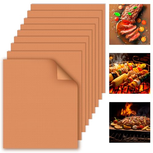 WIBIMEN Grillmatte Set mit 9-100% antihaftbeschichteten Grillmatten und Backmatten, PFOA-frei, wiederverwendbar und leicht zu reinigen, funktioniert auf Gaskohle und Elektrogrill (9 Stück Kupfer)