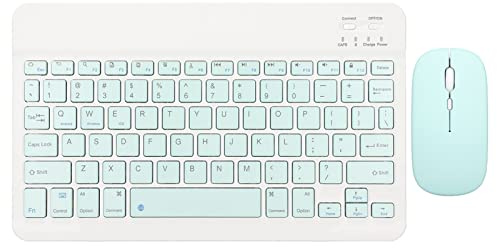 Bewinner Set Tastiera e Mouse Wireless da 10 Pollici, Combinazione Mouse Tastiera Silenziosa Wireless Ergonomica Ultra Sottile Bluetooth, Ricarica USB, per Laptop(Verde)