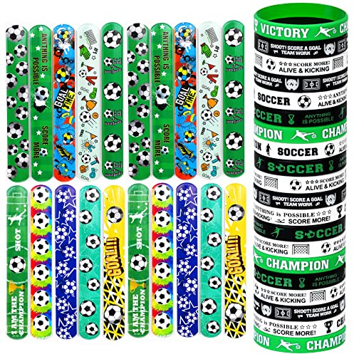 40Pcs Football Slap Bracelets + Silicone Wristbands for Kids,Football Slap Bands Snap Bracelets Bands Wristbands, Football Party Bag Fillers for Boys Girls Birthday Gifts Football Party Supplies