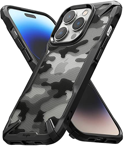 Ringke for iPhone 14 Pro Max Case, Fusion-X (Camo Black) | Heavy Duty Protection, Shockproof X-Frame, Scratch Resistant PC Back, Non-Slip Side Grip
