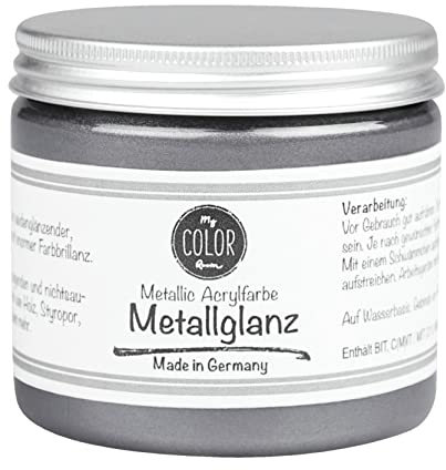 My COLOR Room Metallic Acrylfarbe (Silbergrau - 190 ml), Metallglanz, universale Acryl-Bastel-Farbe mit edlem Metallic-Effekt - Made in Germany