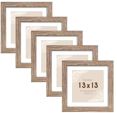 Wackadoo 5er Set Bilderrahmen, FSC Holzrahmen Fotogalerie Glasscheibe Fotorahmen mit Glasscheibe Collage 10x10 cm (10 x 10, Kalk)