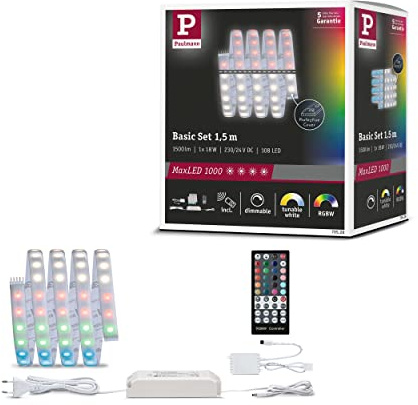 Paulmann 70528 MaxLED 1000 LED Strip RGBW Basisset IP44 18W 1000lm/m dimmbar 1,5m Silber Kunststoff 72LEDs/m 25VA