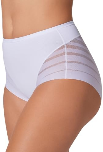 Leonisa High Waisted Invisible Tummy Control Shapewear for Women - Stripe Lace Ladies Underwear Panties White