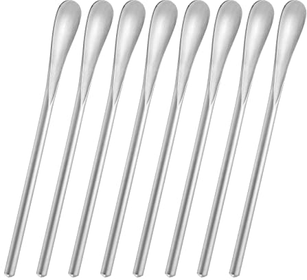 8 Stück 5-Zoll-Rührlöffel aus Edelstahl 304#. Der Löffel eignet sich für Kaffee, Eistee, Milch, Cocktails, Saft, Eis. Wiederverwendbar. Spülmaschinenfest.