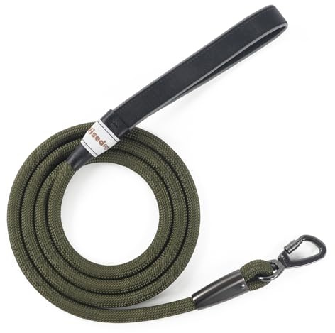 Wisedog 1,9m Mosquetón Verde Oscuro Correa de Cuerda Resistente para Perros Grandes, Medianos y Pequeños Correa Robusta con Mango Suave y Acolchado
