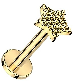 Paula & Fritz® Labret Piercing Stern Titan-IUM Grade 23 Set Mehrfarbig 1,2-mm Stab-Dicke Innen-Gewinde 4-mm Sockel Madonna Medusa Ohr-Piercing Tragus