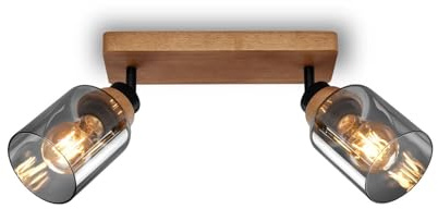 BRILONER – Deckenlampe, Deckenleuchte, Lampe, Rauchglas, Schwenkbar, Wohnzimmerlampe, Schlafzimmerlampe, Küchenlampe, Schwarz-Holz