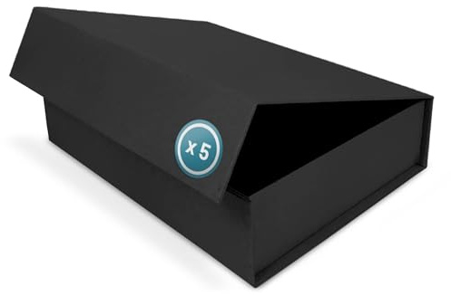 Verpackungswelt Geschenk-Box mit Deckel | 31 x 22 x 7cm (5er Pack) ] | Geschenk-Karton mit Magnet-Verschluss | Perfekt für Geburtstag, Hochzeit, Weihnachten, Geburt | Geschenk-Verpackung in Schwarz