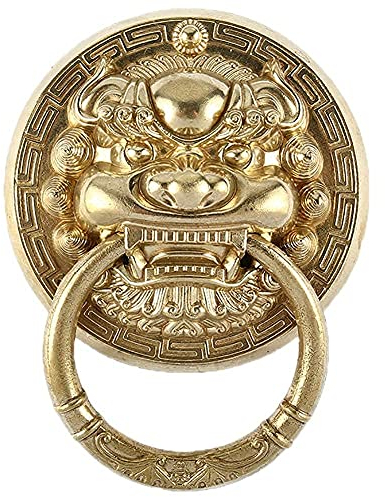 Großer Löwen-Türklopfer aus Messing, Möbelgriffknöpfe, Türklopfer für den Außenbereich für Haustür, goldene Türklopfer (20 cm breit)