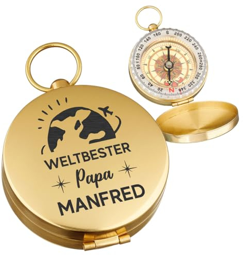 polar-effekt Metall Gold Kompass mit Gravur zum Vatertag - Vatertagsgeschenk für Papa - tragbarer Taschenkompass mit Namen - Geschenk für Väter