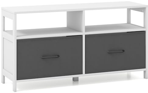 GIANTEX Byrå med 2 tyglådor, byrå med 2 öppna saker och avtagbara och hopfällbara lådor, TV-hållare upp till 45 tum, multifunktionell garderob för sovrum, vardagsrum, 100 x 30 x 53 cm