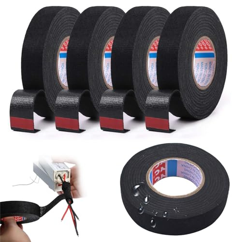 YanBous 5 Rollos de Cinta Adhesiva, Cinta para Cableado de Automóviles, 19mm x 15m, Resistente al Calor, Ideal para la Reducción de Ruido y la Gestión de Cables en el Sector Automotriz