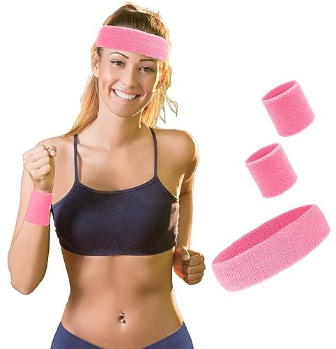 Rosa (3er Pack) Sporthandtuch Set Sportbandage und Manschette (1 Stirnband und 2 Bündchen) Sporthandtuch für Damen und Herren